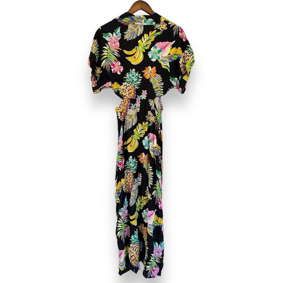 Le Superbe Revolve Mai Tai Might Black Tropi Cali Midi Dress Size 6 Fruit Floral - Picture 5 of 16